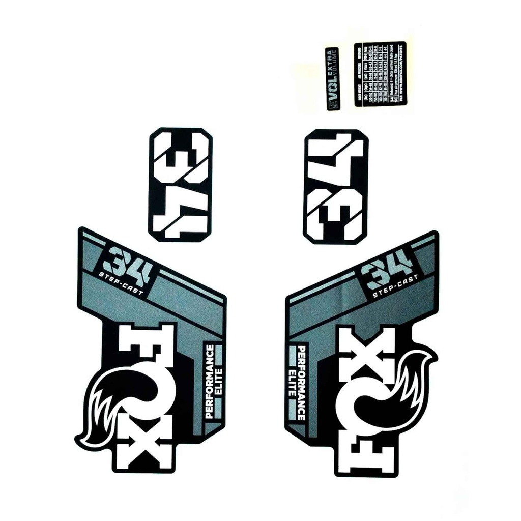 Fox Fork 34 SC Decal Kit: F-S Grey Logo Matte Black 2022