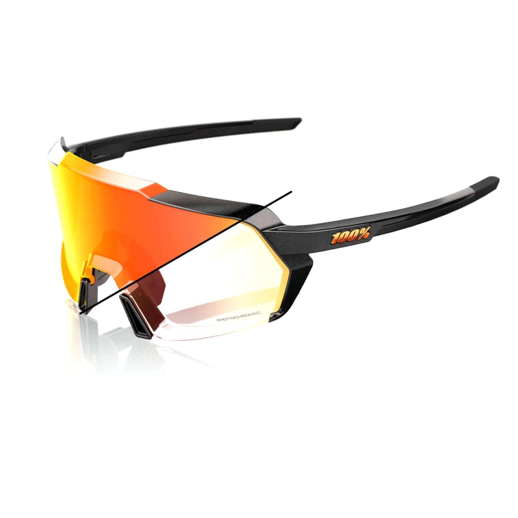 100% Korbin Glasses - Gloss Metallic Black/Orange Flash Mirror Photochromic Lens